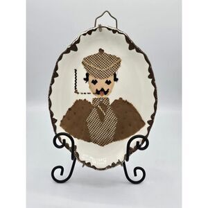Vintage Folk Art‎ Felt Victorian Man Decorative Plate